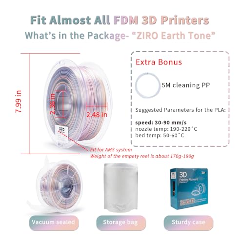 ZIRO 3D Printer Filament, Shiny PLA Fast Gradient Color Change, Glossy Color Change by Length PLA, Fit Most FDM 3D Printers, Dimensional Accuracy +/-0.03mm, 1KG/2.2lb Spool, Earth Tone(Silk) - Image 5