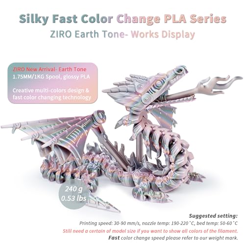 ZIRO 3D Printer Filament, Shiny PLA Fast Gradient Color Change, Glossy Color Change by Length PLA, Fit Most FDM 3D Printers, Dimensional Accuracy +/-0.03mm, 1KG/2.2lb Spool, Earth Tone(Silk) - Image 2