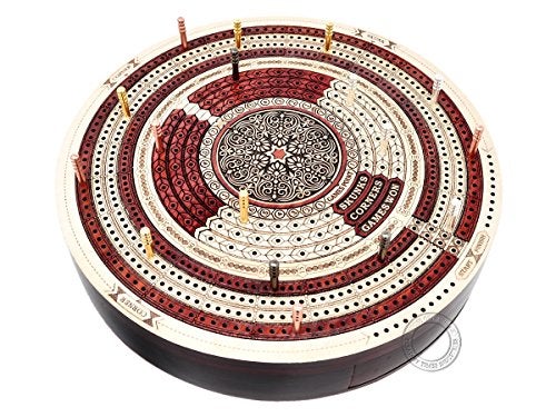 House of Cribbage - 10" Round Shape 4 Tracks Continuous Cribbage Board Maple/Bloodwood - Push Drawer & Place for Skunks, Corners & Won Games - Image 2