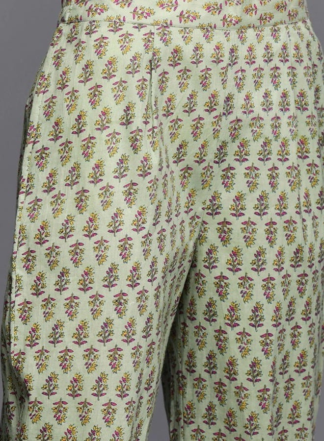 Parvdi kurta set for women with dupatta indian style kurti palazzo Trousers pant set for women party wear, Green & Pink, XXL - Image 3