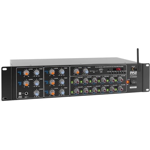 Pyle 12-Channel Wireless Bluetooth Power Amplifier - 6000 Watts Maximum Power Output, Multi-Zone Audio Source Mixer Receiver with USB, SD, AUX Inputs, and Digital LED Display Panel - PT12050CH.5 - Image 1