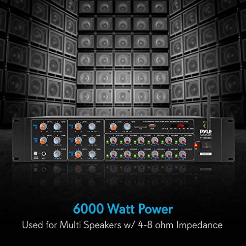 Pyle 12-Channel Wireless Bluetooth Power Amplifier - 6000 Watts Maximum Power Output, Multi-Zone Audio Source Mixer Receiver with USB, SD, AUX Inputs, and Digital LED Display Panel - PT12050CH.5 - Image 3