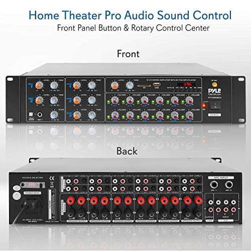 Pyle 12-Channel Wireless Bluetooth Power Amplifier - 6000 Watts Maximum Power Output, Multi-Zone Audio Source Mixer Receiver with USB, SD, AUX Inputs, and Digital LED Display Panel - PT12050CH.5 - Image 2