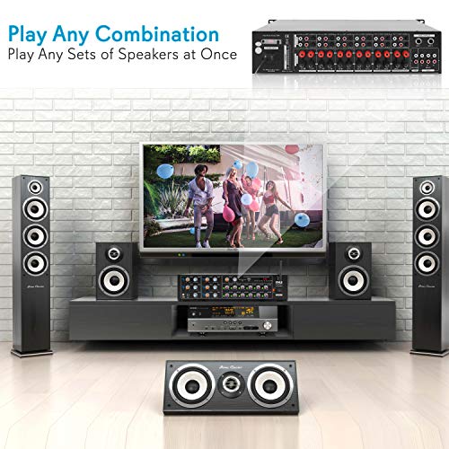 Pyle 12-Channel Wireless Bluetooth Power Amplifier - 6000 Watts Maximum Power Output, Multi-Zone Audio Source Mixer Receiver with USB, SD, AUX Inputs, and Digital LED Display Panel - PT12050CH.5 - Image 4