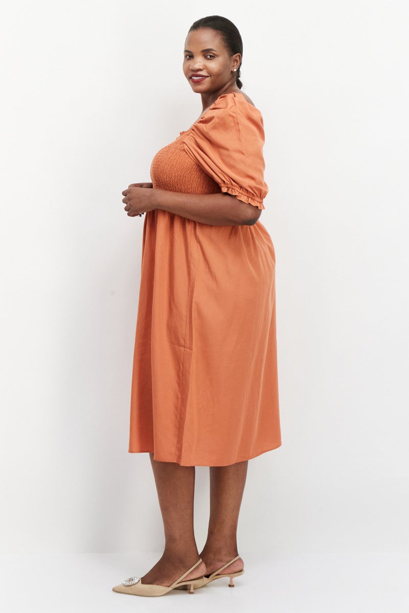 forever new Women Plain Midi Dress, Rust Orange - Image 2