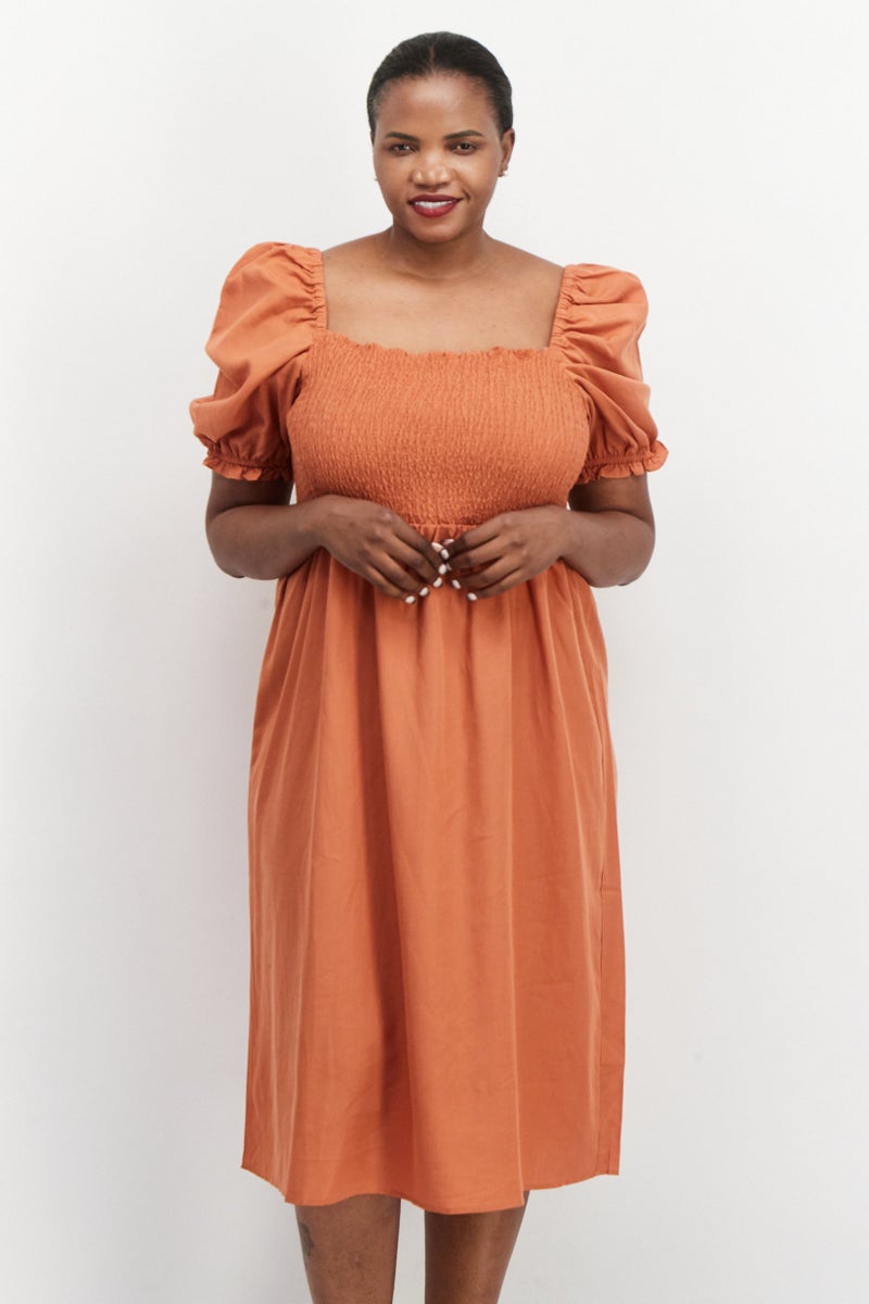 forever new Women Plain Midi Dress, Rust Orange - Image 1