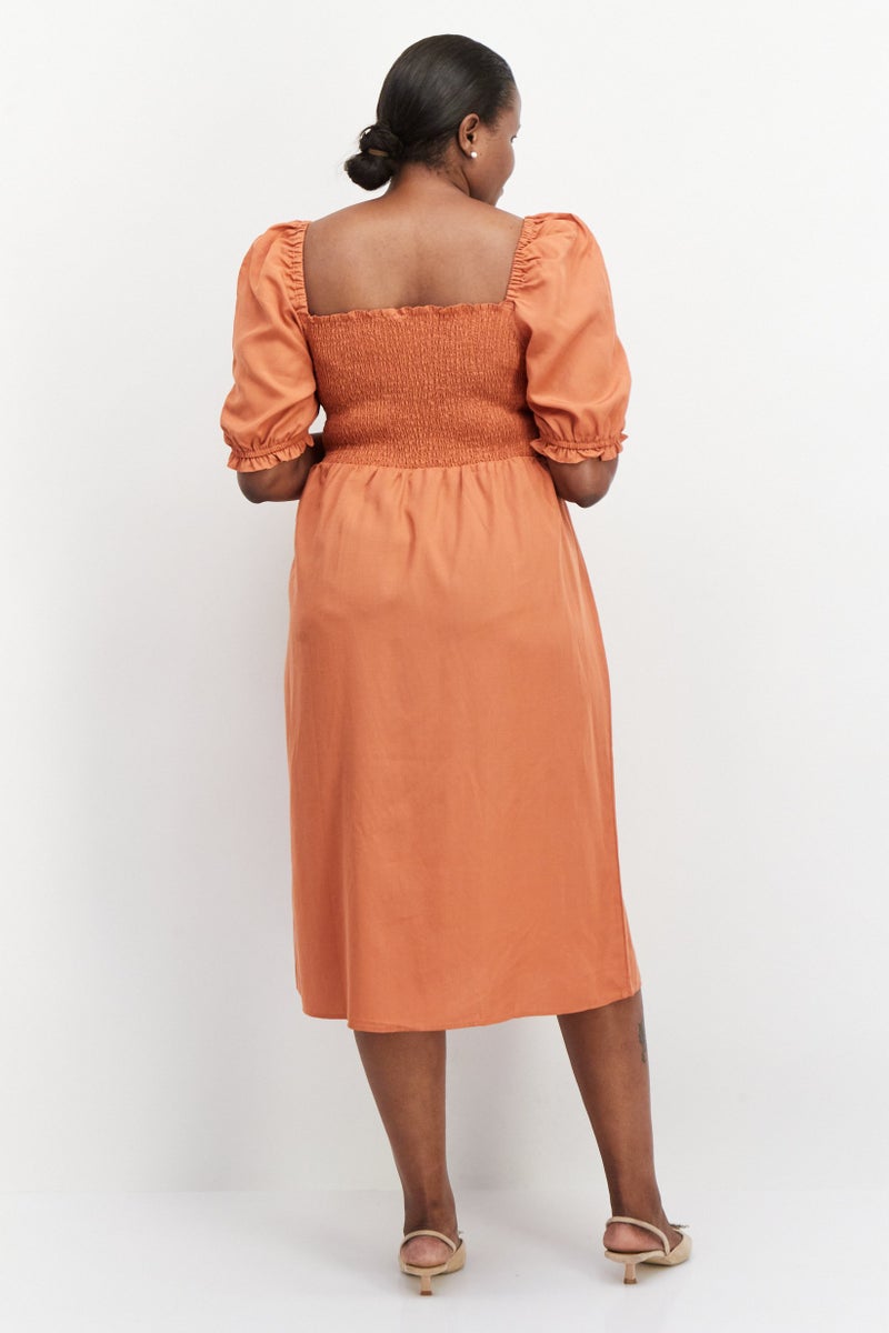 forever new Women Plain Midi Dress, Rust Orange - Image 4