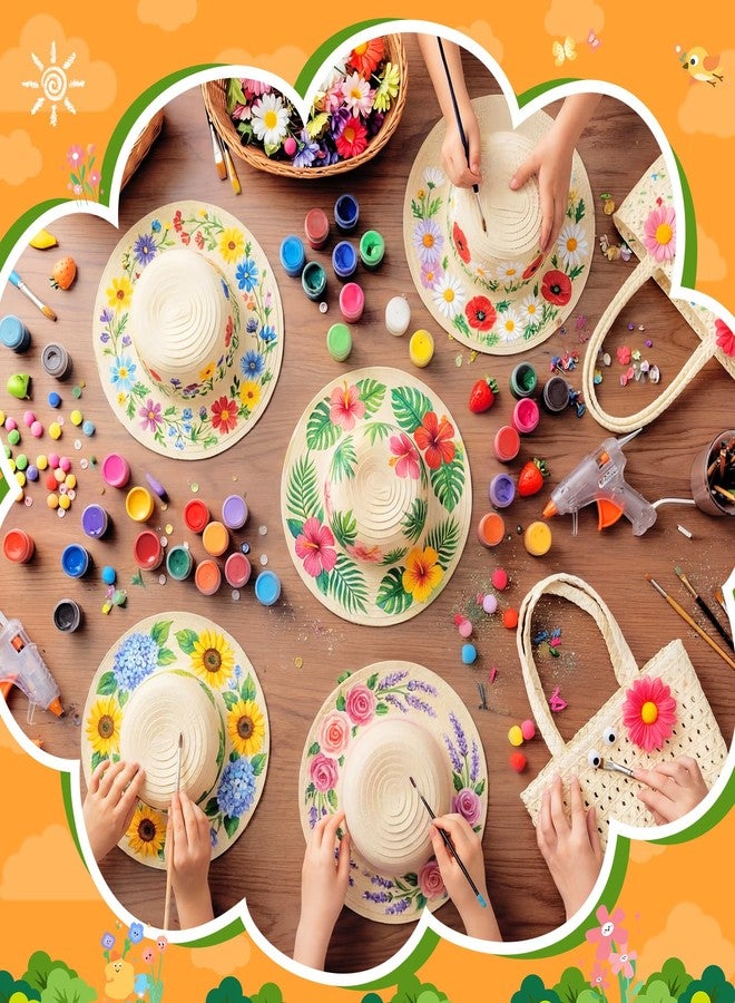 Funnysoft 12 Sets DIY Straw Hat with Handbag Tea Party Hat and Purse for Beach Summer Farmer Cap Birthday Party Travel Gift(Milky White,XL, Age 16+) - Image 5
