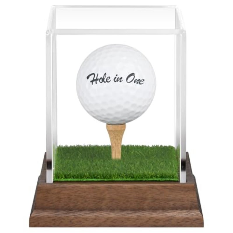 Display Case Hole in One Display Case Holder Wanult Wood Base Acrylic Holder Stand Lifelike Turf Wood Tee Memorabilia Showcase Square Cube Box Stand Gifts Decor - Image 2