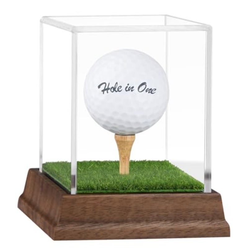 Display Case Hole in One Display Case Holder Wanult Wood Base Acrylic Holder Stand Lifelike Turf Wood Tee Memorabilia Showcase Square Cube Box Stand Gifts Decor - Image 1