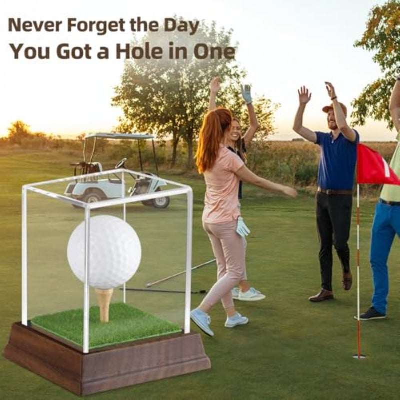 Display Case Hole in One Display Case Holder Wanult Wood Base Acrylic Holder Stand Lifelike Turf Wood Tee Memorabilia Showcase Square Cube Box Stand Gifts Decor - Image 4