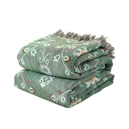 LUTBM Boho Throw Blanket for Bed 100 Cotton Ultra Soft Rustic Quilt Summer Blanket Floral Printed Farmhouse Decor Bed Blankets80x90 All Season Rustic Throw for Sofa Couch Chair - Image 1