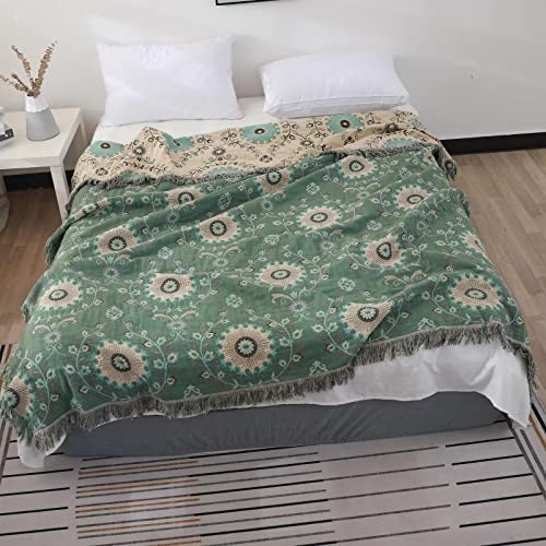 LUTBM Boho Throw Blanket for Bed 100 Cotton Ultra Soft Rustic Quilt Summer Blanket Floral Printed Farmhouse Decor Bed Blankets80x90 All Season Rustic Throw for Sofa Couch Chair - Image 3