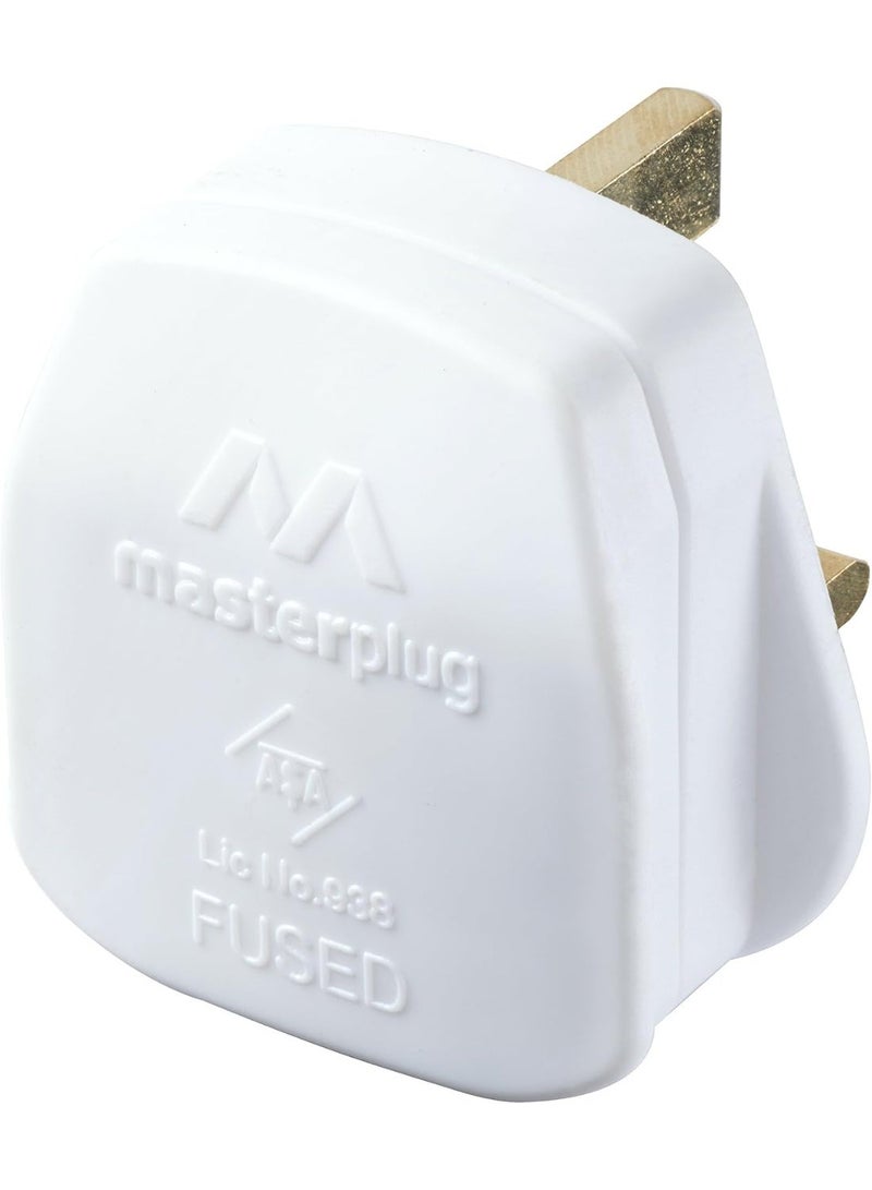 ماستربلاج Masterplug فيشة كهربائية بريطانية 3 أطراف 13 أمبير مع فيوز، قابلة لإعادة التوصيل مع مثبت للسلك، لون أبيض، قابس كهربائي BS 1363 للأجهزة المنزلية - Image 1