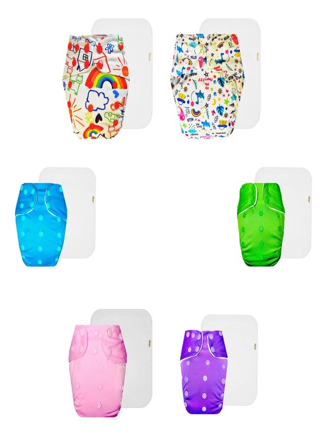 Dumbledo Premium Cloth Diaper with Cotton Insert (Pack of 6) | Dry Feel and Comfortable | Reusable & Washable | Adjustable Snaps | All-Day Wear | 3 Months - 3 Years | Unisex Baby - Image 1
