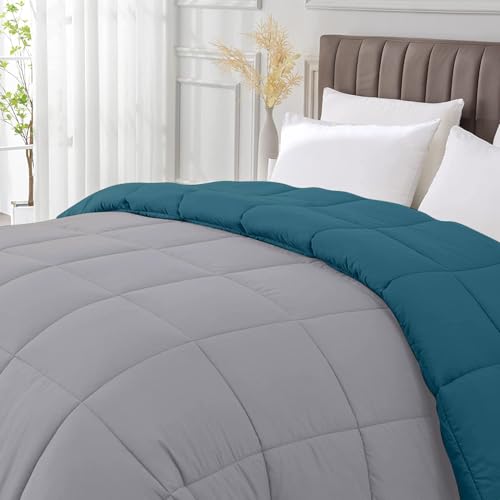 Razzai All-Season Comforter 220 GSM | Super Soft Fluffy & Lightweight Comforter Single Bed Comforter (60" x 90" Inches/152cm x 228cm) - Single Bed Comforter | Silver/Teal - Image 2
