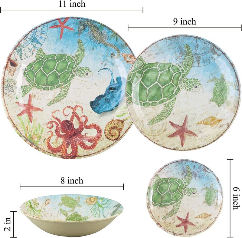 UP UPware Sea Turtle Melamine Round Dessert Plates Small Serving Plates for Appetizer Snacks and Side Dishes Multicolor 6 Inch Set of 4 - Image 4