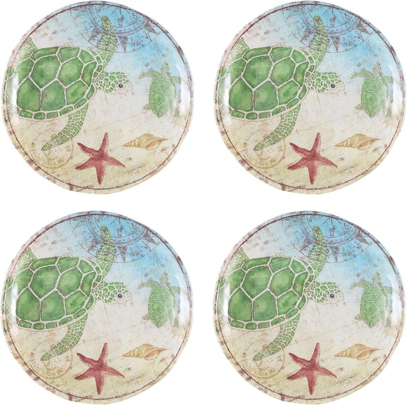 UP UPware Sea Turtle Melamine Round Dessert Plates Small Serving Plates for Appetizer Snacks and Side Dishes Multicolor 6 Inch Set of 4 - Image 1