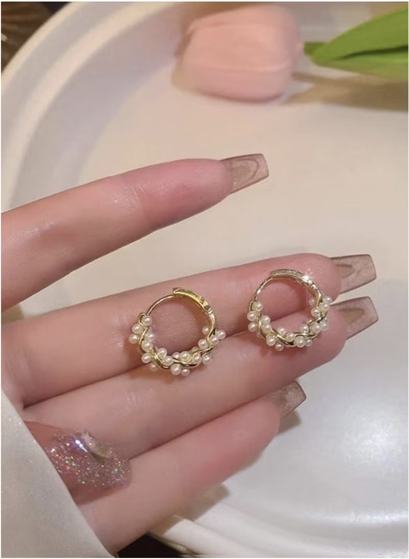 New Luxury Mixed Copper Luxury Loop Earrings with Artificial Pearl for Women  - Image 3