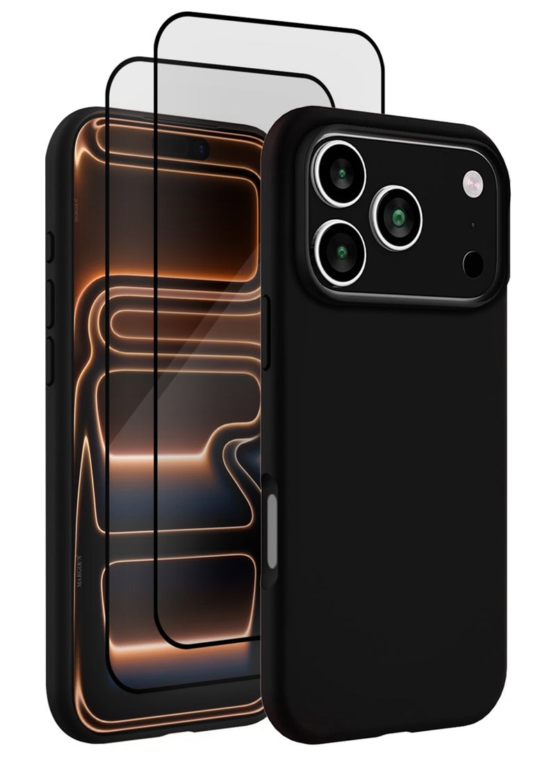 CATANES 3 Packs Silicone Protective Phone Case for iPhone 17 Pro Max - Soft Anti-Scratch Microfiber Lining Ultra Slim Drop Protection Phone Cover with Two 3D Screen Protectors - Black - Image 1