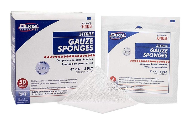 Dukal 6408 Gauze Sponge, 8-Ply, Sterile, 4" x 4", White (Pack of 1200)