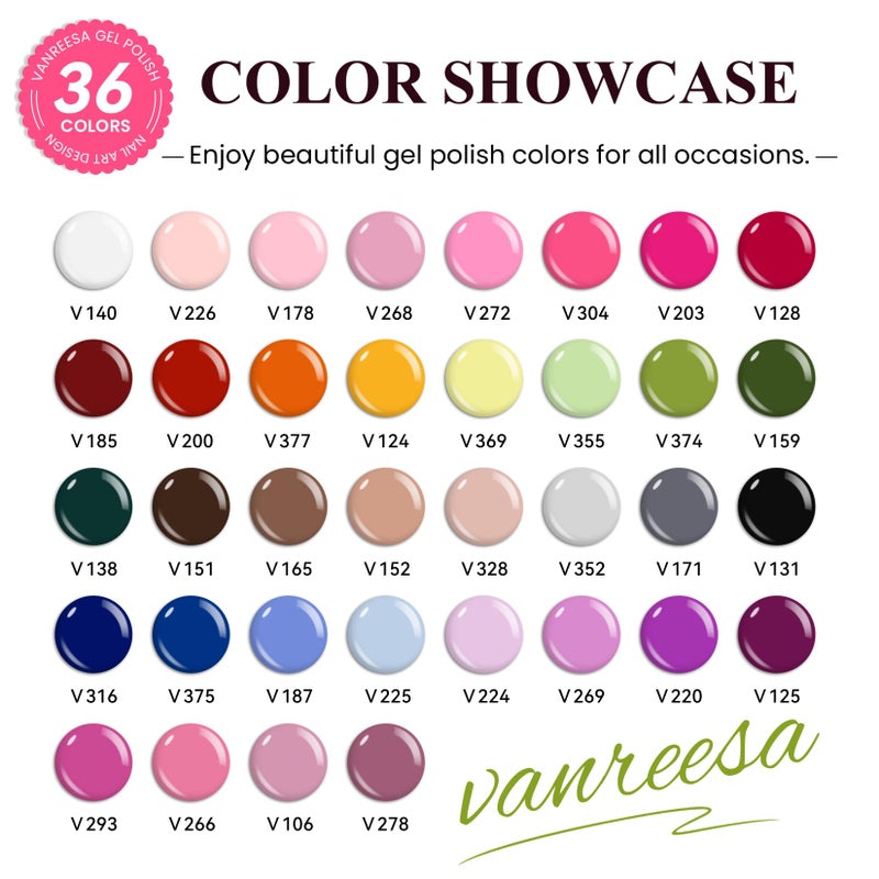 VANREESA Gel Nail Polish Kit with U V Light 53 Pcs Gel Polish Nail Set 36 Colors Nail Polish Set + Base and 4 Effects Top Coat with Manicure Tools Complete DIY Nail Kit Gifts for Women Girls - Image 2