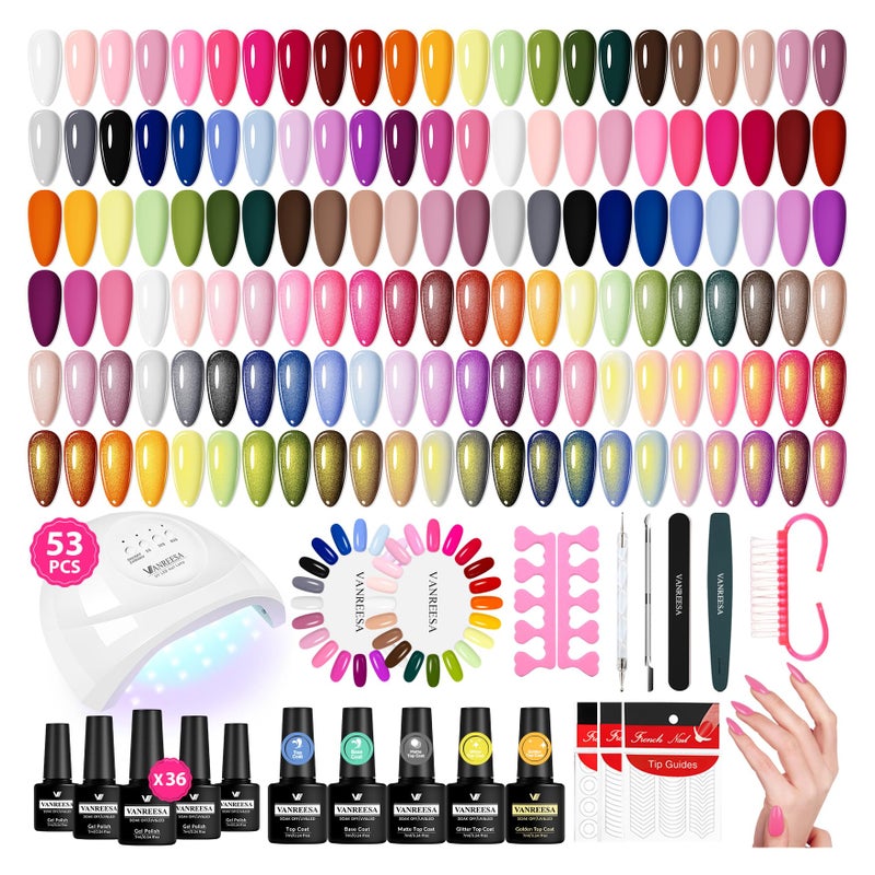 VANREESA Gel Nail Polish Kit with U V Light 53 Pcs Gel Polish Nail Set 36 Colors Nail Polish Set + Base and 4 Effects Top Coat with Manicure Tools Complete DIY Nail Kit Gifts for Women Girls - Image 1