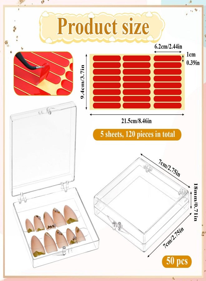 SHENLIU 50 Pack Press on Nails Packaging Box, Clear Acrylic Press on Nail Storage Box with 120 Adhesive Double Sided Tape, Fake Nails Storage Case Nail Display for NailArt Salon Business Supplies - Image 2
