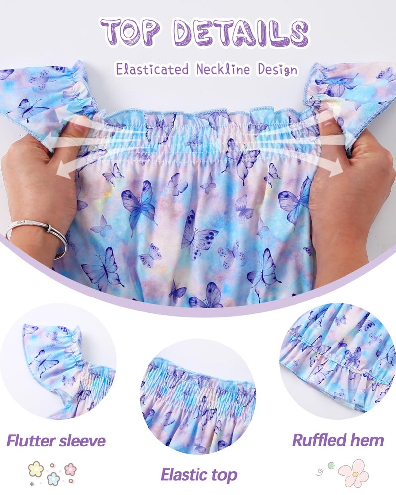WESIDOM Toddler Girl Clothes 4T 5T Girls Spring Summer Outfits Short Flying Sleeve Top + Printed Ruffle Hem Pants 2 Piece Toddler Clothing Set (Purple, 4-5T - Image 5