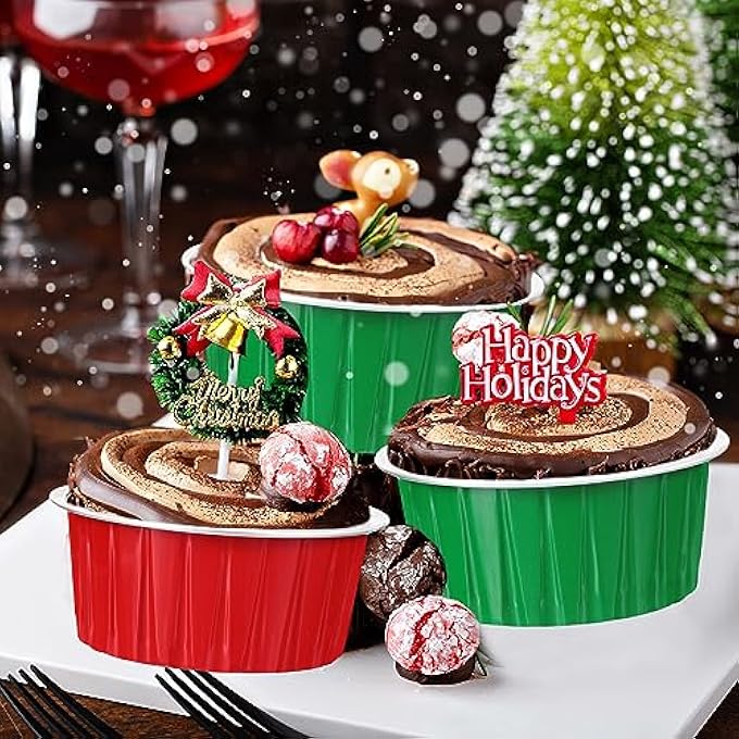100 Pcs  Aluminum Foil Baking Cups With Lids 43Oz Baking Liner Cups Xmas Disposable Ramekins Muffin Tins Cupcake Baking Pan Foil Cupcake Containers For  PartySimple - Image 2