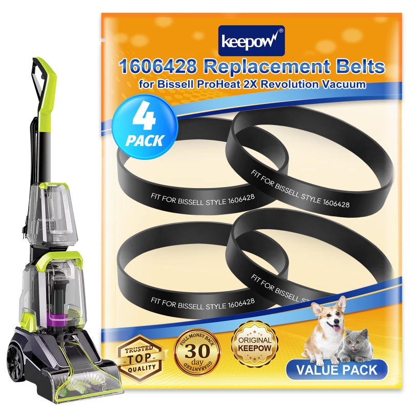 KEEPOW Vacuum Belts Compatible with Bissell ProHeat 2X Revolution Pet Pro Carpet Vacuum Cleaner 1986 2987 1548F 1550 1551 1964 2007 2007P 4 Pack Parts 1606428