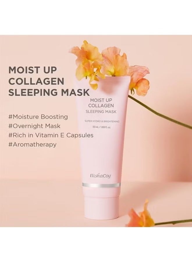 elishacoy Moist Up Collagen Sleeping Face Mask Skincare, Hydrating, brightening Sleep Mask for Overnight Face Cream with Vitamin E, Korean Face Masks for Skin care, Anti Aging Moisture 50ML, 1.69fl.oz - Image 2