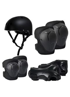 Generic Roller Skating Protective Gear Children's Helmet Set for Riding Elbow Wristband Skateboard Skates Balance Bike Helmet Knee Pads 7 Pieces - Black (S for 2-8years old)  - Image 1
