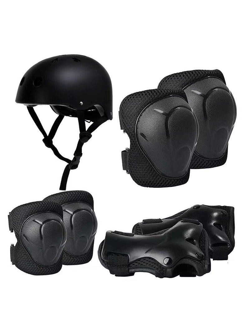 Roller Skating Protective Gear Children's Helmet Set for Riding Elbow Wristband Skateboard Skates Balance Bike Helmet Knee Pads 7 Pieces - Black (S for 2-8years old) - Image 1