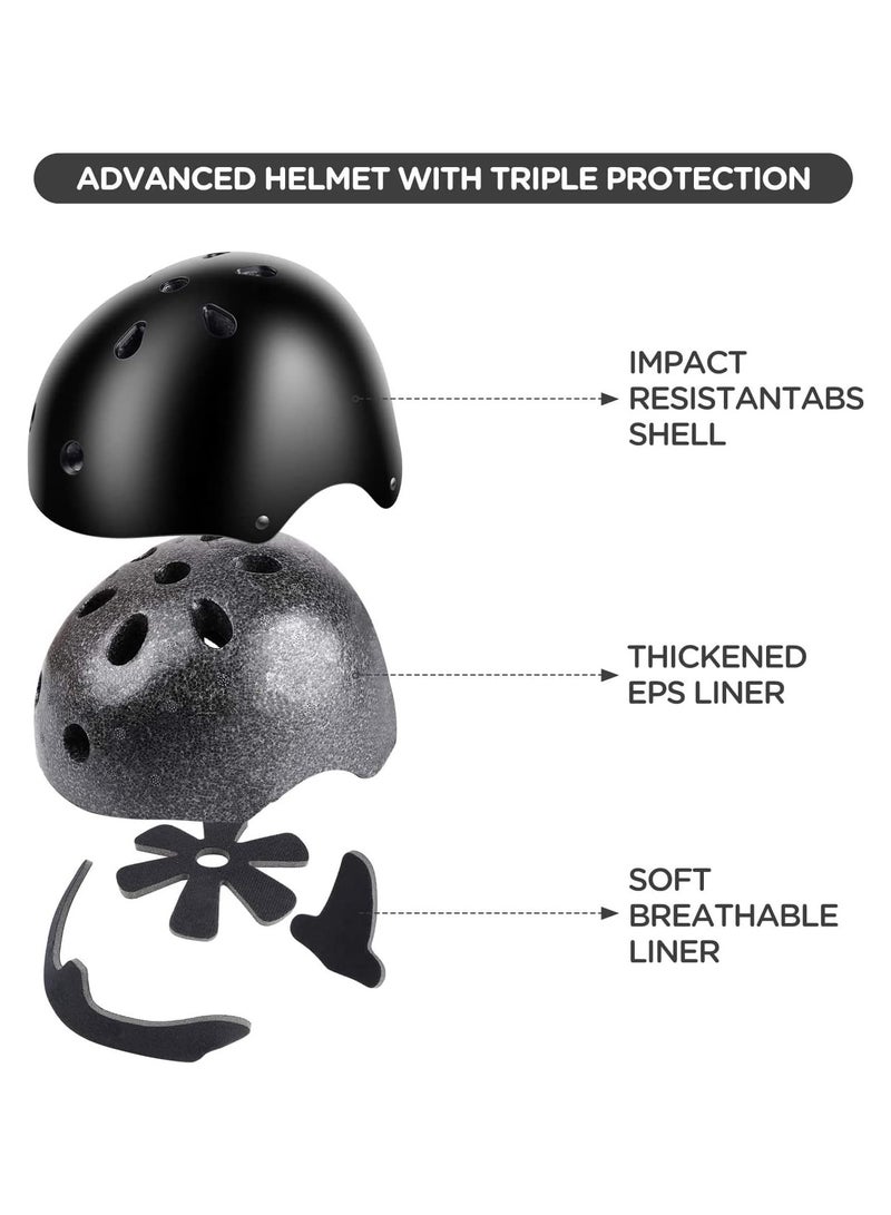 Roller Skating Protective Gear Children's Helmet Set for Riding Elbow Wristband Skateboard Skates Balance Bike Helmet Knee Pads 7 Pieces - Black (S for 2-8years old) - Image 4