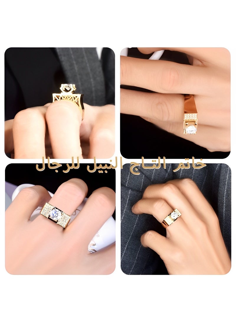 REOCLE Men's Diamond Ring 18K Gold Plated Round Diamond Cut Ring Noble Luxurious Diamond Golden Ring Anniversary Wedding Band Ring for Valentine's Day Gift - Image 5