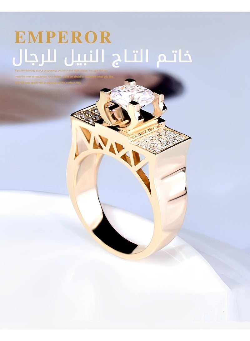 REOCLE Men's Diamond Ring 18K Gold Plated Round Diamond Cut Ring Noble Luxurious Diamond Golden Ring Anniversary Wedding Band Ring for Valentine's Day Gift - Image 2
