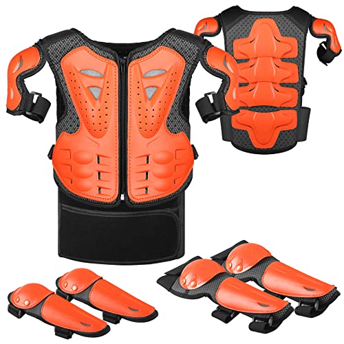 JUSTDOLIFE Youth Dirt Bike Gear, JUSTDOLIFE 5 PCS Motorcycle Armbor Protection Jacket, Kids Motorcycle Armor with Knee Pads Elbow Pads Chest Protector Racing for Outdoor Sports (Orange) - Image 1