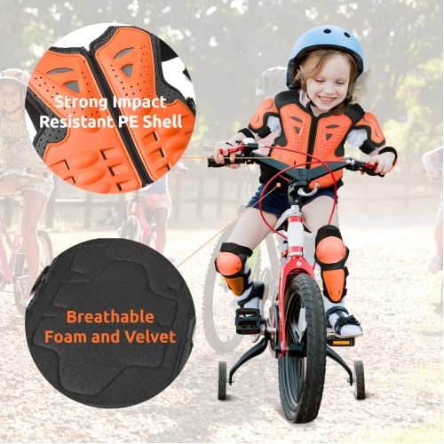 JUSTDOLIFE Youth Dirt Bike Gear, JUSTDOLIFE 5 PCS Motorcycle Armbor Protection Jacket, Kids Motorcycle Armor with Knee Pads Elbow Pads Chest Protector Racing for Outdoor Sports (Orange) - Image 3
