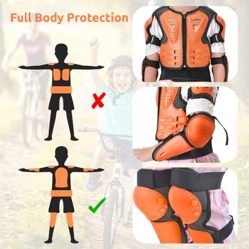 JUSTDOLIFE Youth Dirt Bike Gear, JUSTDOLIFE 5 PCS Motorcycle Armbor Protection Jacket, Kids Motorcycle Armor with Knee Pads Elbow Pads Chest Protector Racing for Outdoor Sports (Orange) - Image 4