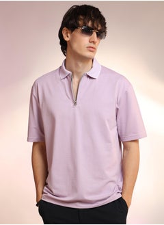 كامبوس سوترا Men's Lilac Solid Polo T-Shirt  - Image 1