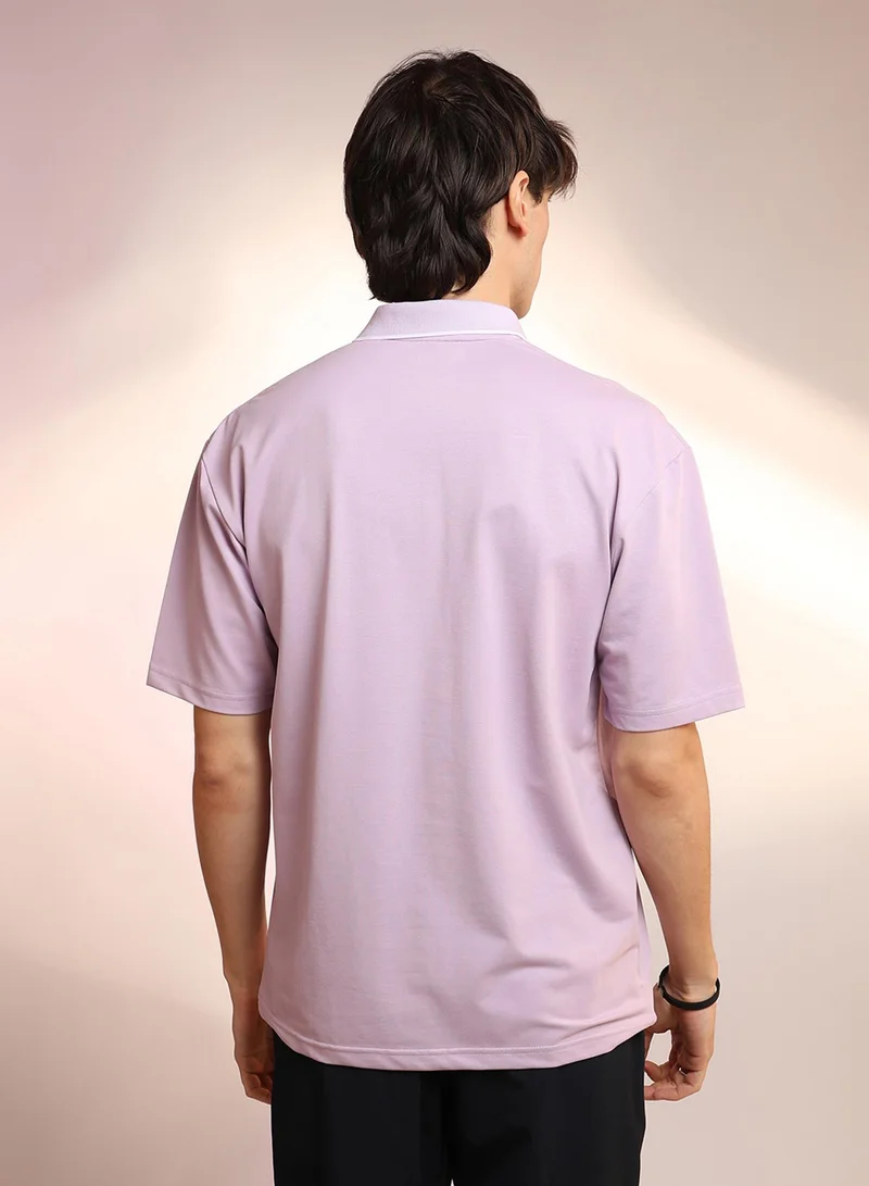 Campus Sutra Men's Lilac Solid Polo T-Shirt