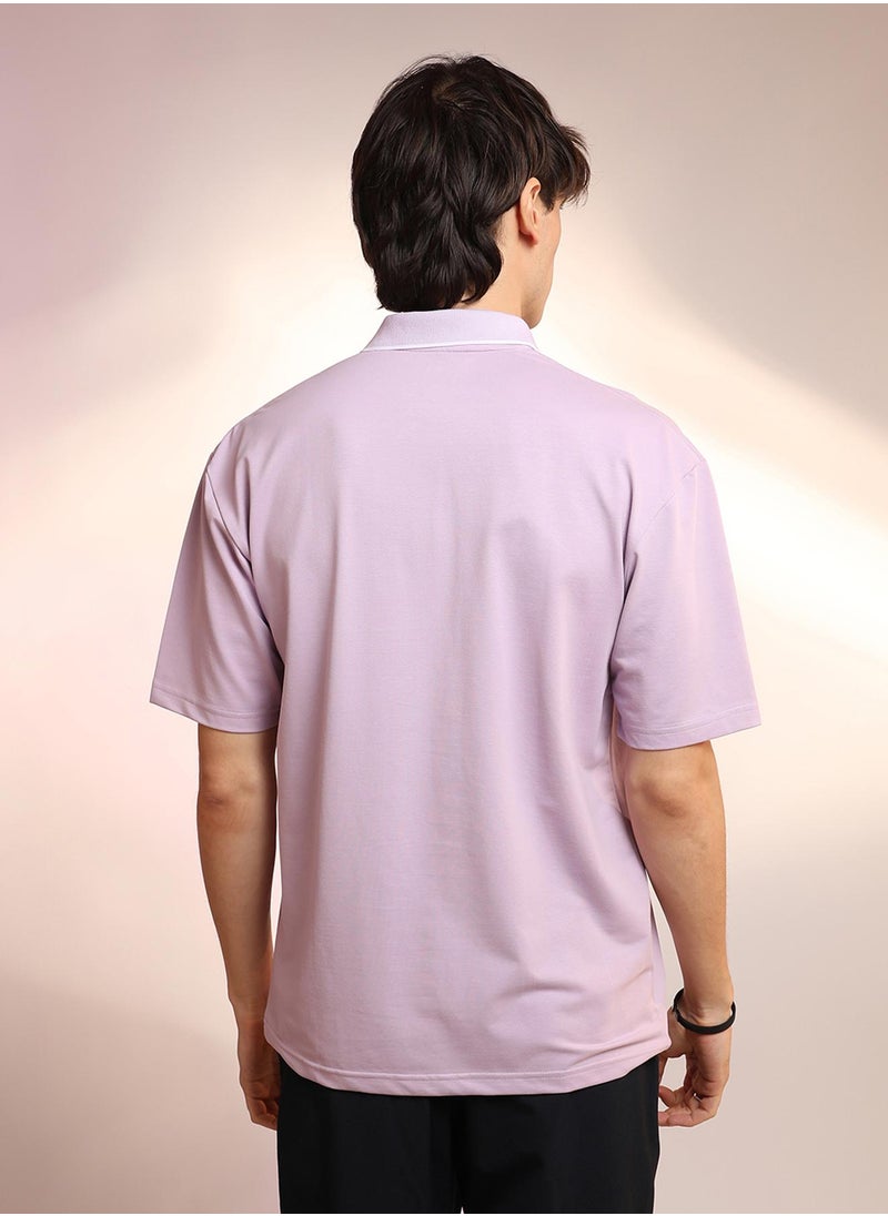 Campus Sutra Men's Lilac Solid Polo T-Shirt  - Image 3