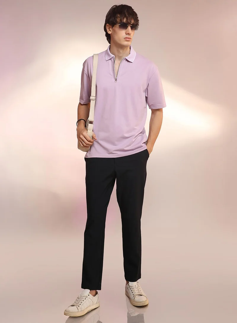 Campus Sutra Men's Lilac Solid Polo T-Shirt