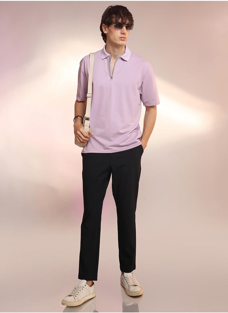 Campus Sutra Men's Lilac Solid Polo T-Shirt  - Image 5
