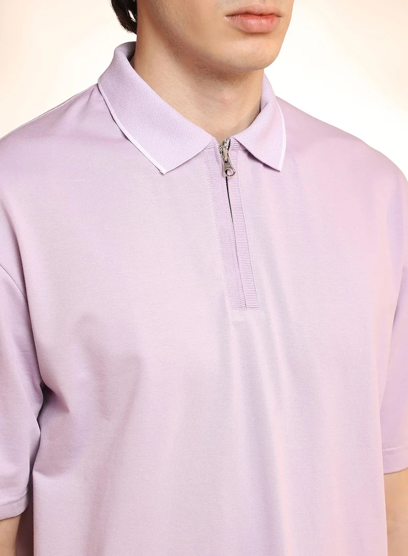 Campus Sutra Men's Lilac Solid Polo T-Shirt