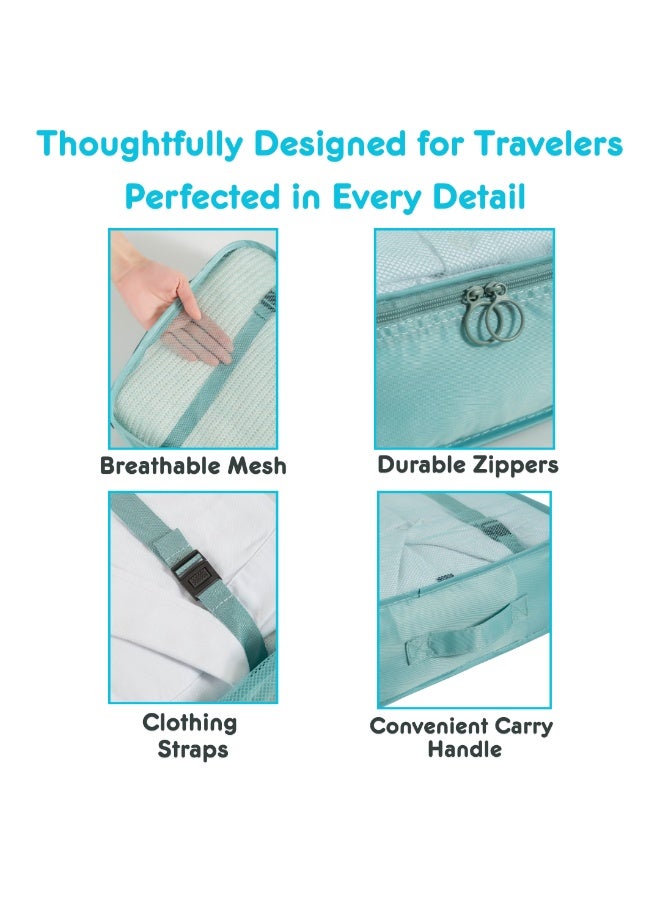 مجموعة مكعبات تعبئة السفر مكونة من 7 قطع - منظمات أمتعة متينة مزودة بسحابات شديدة التحمل للملابس والأحذية وأدوات النظافة الشخصية والأغراض الأساسية - حقائب تخزين سفر متعددة الأحجام للحقائب المنزلية والنادي الرياضي ورحلات العمل - هدية مثالية للرجال والنساء - Image 4