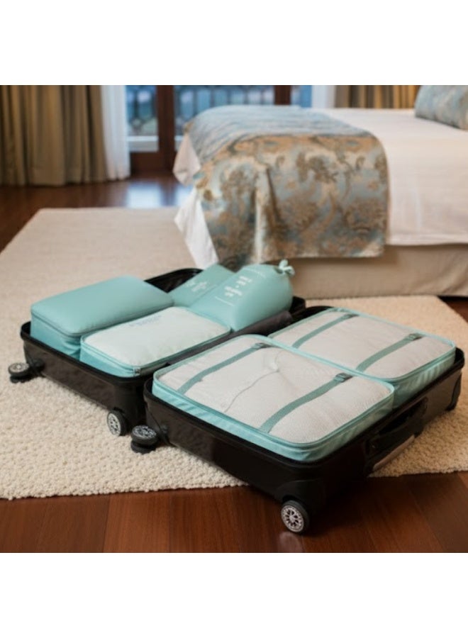 مجموعة مكعبات تعبئة السفر مكونة من 7 قطع - منظمات أمتعة متينة مزودة بسحابات شديدة التحمل للملابس والأحذية وأدوات النظافة الشخصية والأغراض الأساسية - حقائب تخزين سفر متعددة الأحجام للحقائب المنزلية والنادي الرياضي ورحلات العمل - هدية مثالية للرجال والنساء - Image 2