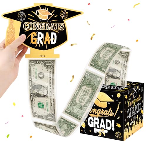 CCINEE Graduation Money Pull Box for Cash Gift Black Gold Surprise Money Box for Class of 2026 Grad Money Holders Graduation Gifts College Graduation Party Game Ideas - Image 1
