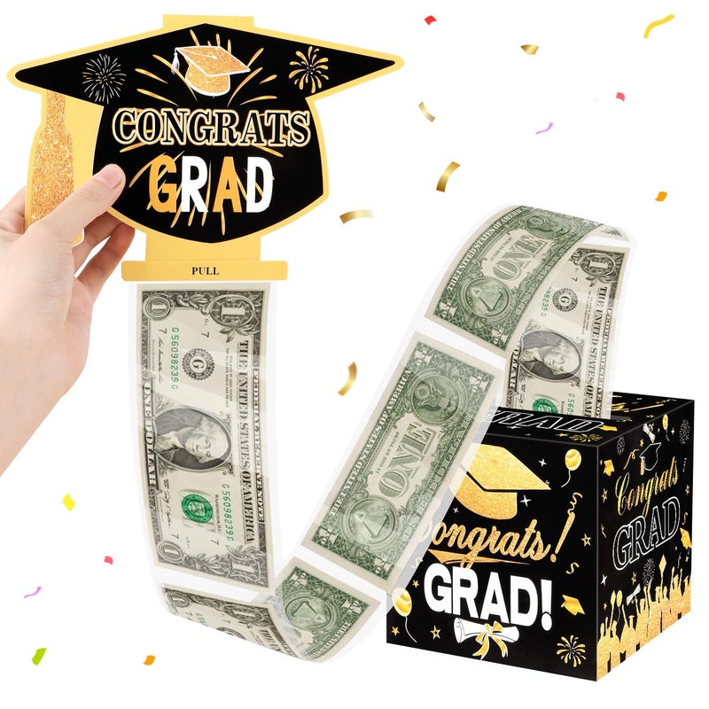 CCINEE Graduation Money Pull Box for Cash Gift Black Gold Surprise Money Box for Class of 2026 Grad Money Holders Graduation Gifts College Graduation Party Game Ideas - Image 2